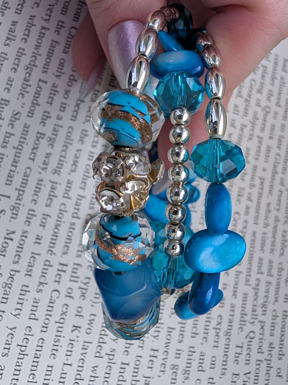 Blue Multi-Strand Beaded Bracelet Stack - Picture 4 of 8